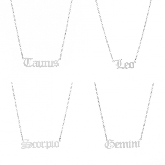Picture of Stainless Steel Necklace Silver Tone Taurus Sign Of Zodiac Constellations Hollow 45cm(17 6/8") long, 1 Piece