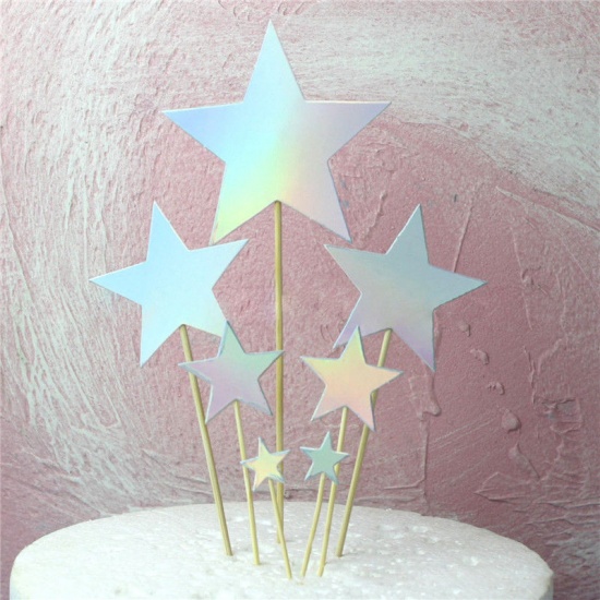 Picture of Paper Cupcake Picks Toppers Silver Pentagram Star Laser 1 Set ( 7 PCs/Set)