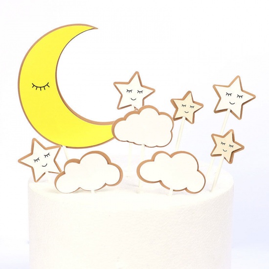 Picture of Paper Cupcake Picks Toppers Pink Star Moon 1 Set ( 9 PCs/Set)