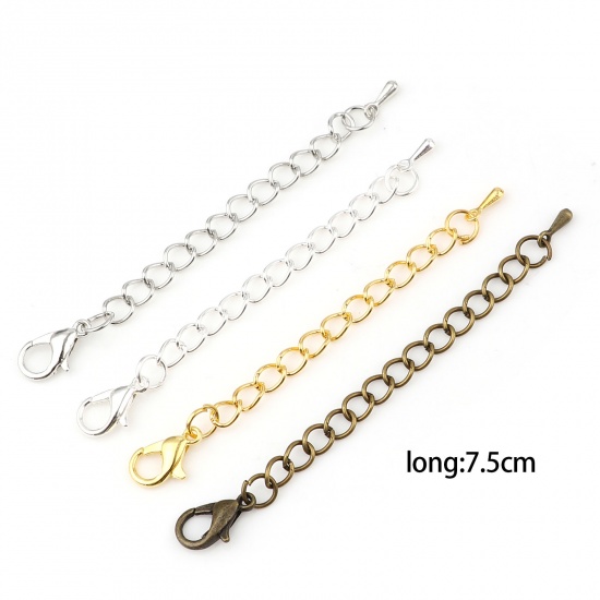 Picture of Iron Based Alloy Extender Chain For Jewelry Necklace Bracelet Silver Plated Drop 7.5cm(3") long, Usable Chain Length: 5cm, 10 PCs