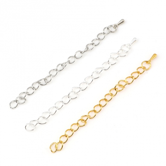 Picture of Iron Based Alloy Extender Chain For Jewelry Necklace Bracelet Silver Tone Drop 8cm(3 1/8") long, Usable Chain Length: 7cm, 50 PCs