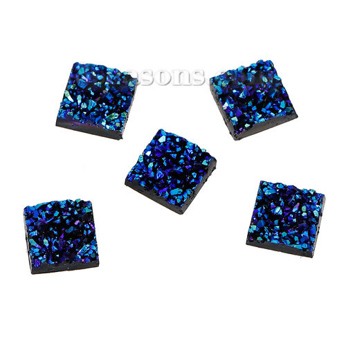 Picture of Druzy /Drusy Resin Dome Seals Cabochon Square Blue AB Color 12mm( 4/8") x 12mm( 4/8"), 50 PCs