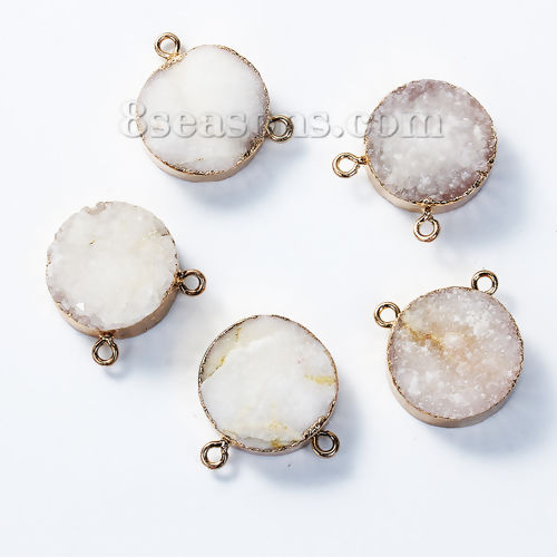 Picture of (Grade B) Agate Druzy /Drusy Connectors Findings Round Gold Plated White 20mm( 6/8") x 12mm( 4/8"), 1 Piece