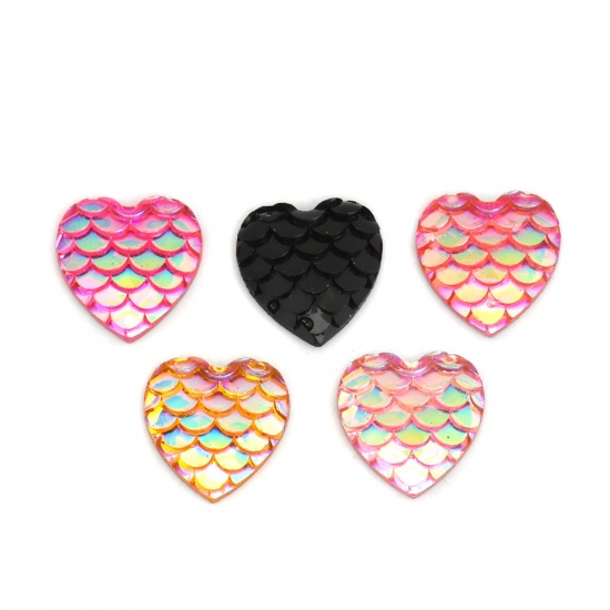 Picture of Resin Mermaid Fish/ Dragon Scale Dome Seals Cabochon Heart At Random Fish Scale Pattern 