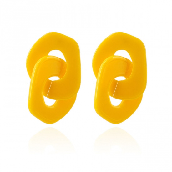 Picture of Resin Ear Post Stud Earrings Amber Geometric 40mm x 25mm, 1 Pair