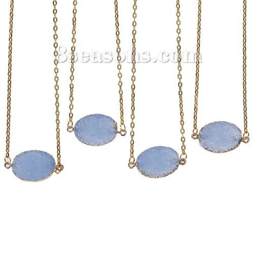 Picture of Resin Druzy /Drusy Necklace Link Cable Chain Gold Plated Light Beige Oval 43.5cm(17 1/8") long, 1 Piece