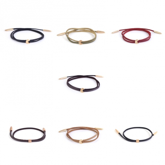 Picture of Velvet Bracelets Gold Plated Coffee Square Adjustable 26cm(10 2/8") long, 1 Piece