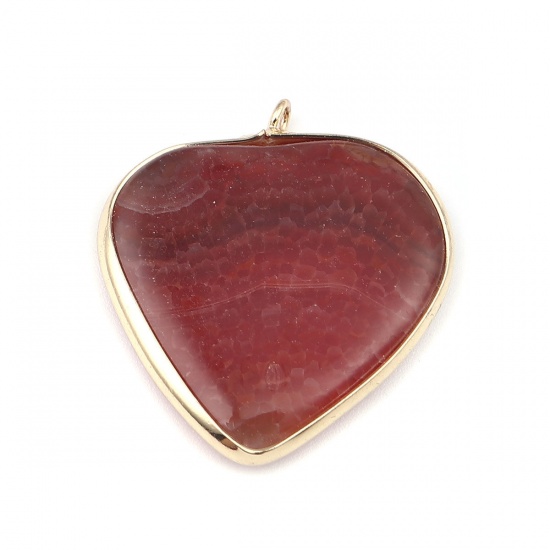 Picture of (Grade A) Agate ( Natural ) Pendants Heart Gold Plated Purplish Red 3.6cm x 3.3cm, 1 Piece