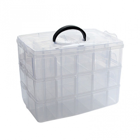 Picture of 18 Compartment ABS Storage Container Box Basket Transparent Clear 16.5cm x 15.5cm, 1 Piece