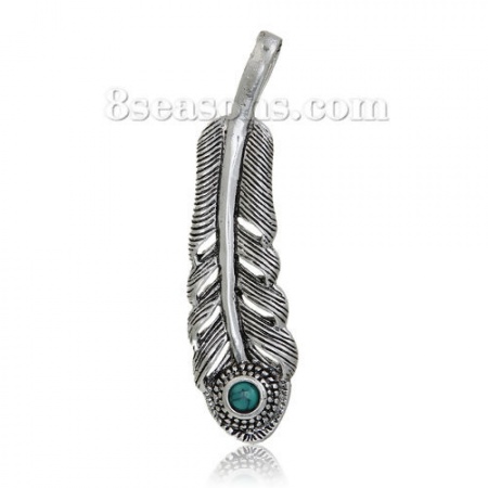 Brass Pendants Feather Imitation Turquoise