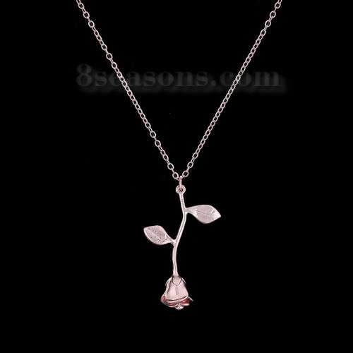Picture of Necklace Silver Plated Rose Flower 47.5cm(18 6/8") long, 1 Piece