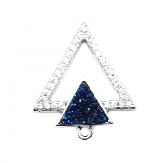 Изображение Медь + Агат ( Природный ) Druzy Подвески Треугольник Посеребренный Синий Прозрачный Искусственный Циркон 20мм x 18мм, 1 ШТ
