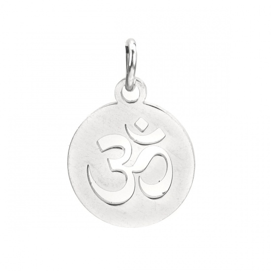 Picture of Stainless Steel Charms Round Yoga OM/ Aum W/ Jump Ring