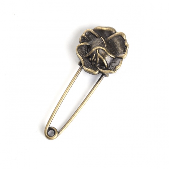 Picture of Pin Brooches Flower Antique Bronze 5.4cm x 2.3cm, 1 Piece
