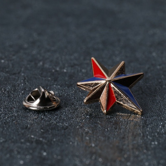 Picture of Pin Brooches Star Gold Plated Red Enamel 25mm x 20mm, 2 PCs