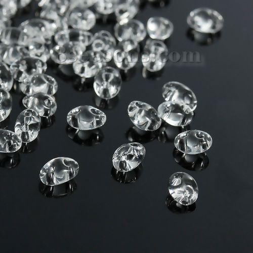 Picture of (Japan Import) Glass Two Hole Seed Beads Clear About 5mm x 4mm - 5mm x 3mm, Hole: Approx 0.8mm, 10 Grams (Approx 17 PCs/Gram)