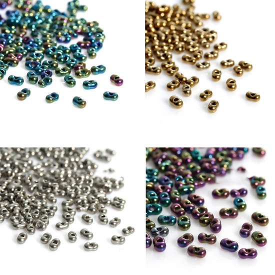 Picture of (Japan Import) Glass Peanut Farfalle Seed Beads Dark Green AB Color About 4mm x 2mm, Hole: Approx 0.8mm, 10 Grams (Approx 30 PCs/Gram)