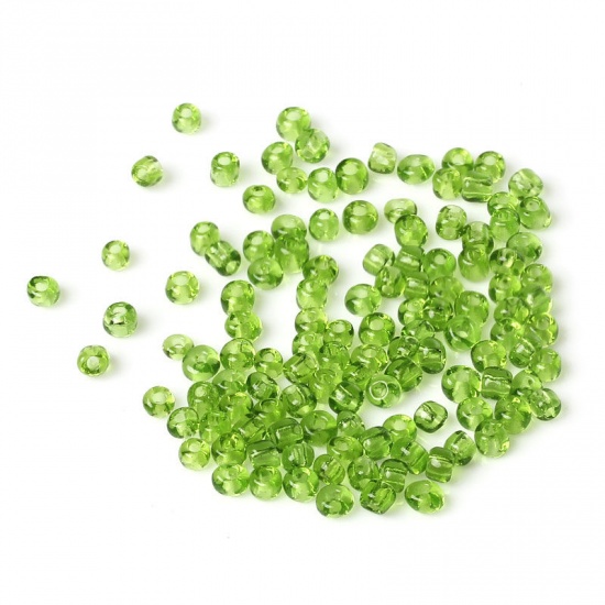 Picture of 6/0 Glass Seed Beads Round Rocailles Grass Green About 4mm Dia, Hole: Approx 1mm,450 Grams(Approx 6000PCs/Bag)