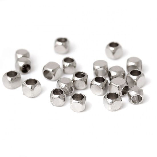 Image de Perles de Rocailles en Cuivre Argent Mat carré 2.5mm x 2.5mm, Taille du Trou: 1.3mm, 500 Pcs