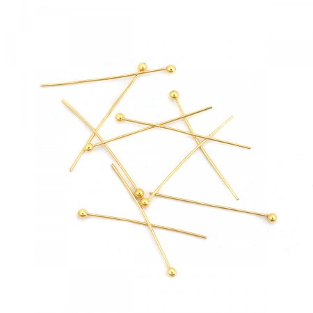 Brass Ball Head Pins Gold Plated 25mm(1") long, 0.5mm (24 gauge), 500 PCs