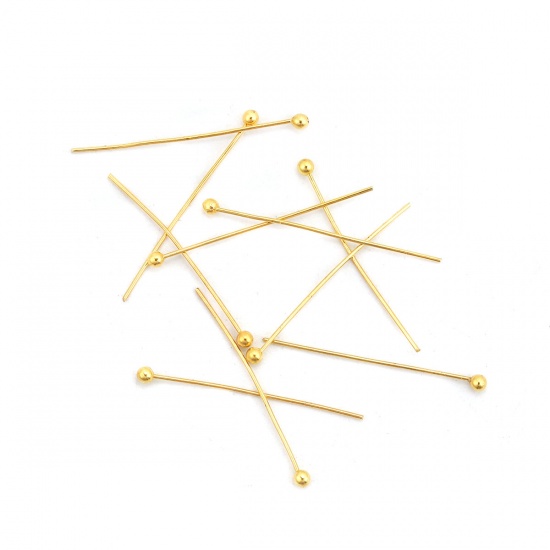 Picture of Brass Ball Head Pins Gold Plated 25mm(1") long, 0.5mm (24 gauge), 500 PCs                                                                                                                                                                                     