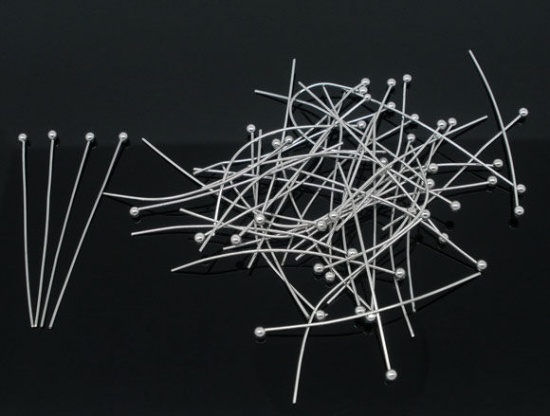 Picture of Brass Ball Head Pins Silver Tone 4cm(1 5/8") long, 0.5mm (24 gauge), 400 PCs                                                                                                                                                                                  