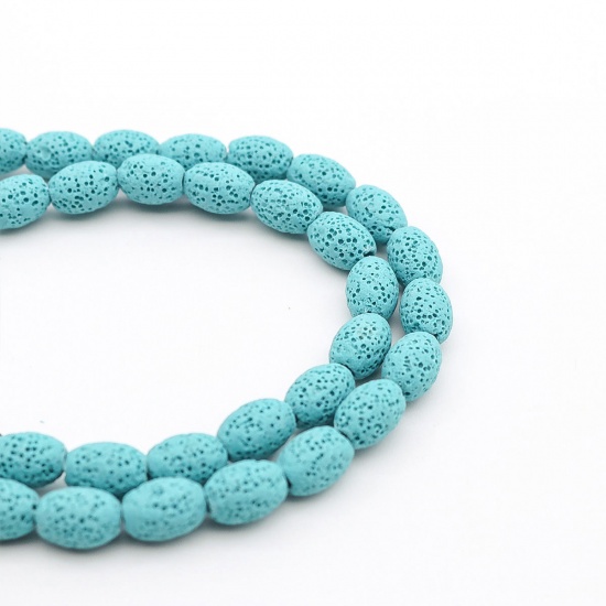 Picture of (Grade A) Lava Rock ( Natural ) Beads Oval Light Blue About 15mm x 11mm, Hole: Approx 2mm, 39cm(15 3/8") long, 1 Strand (Approx 26 PCs/Strand)