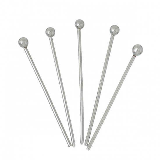 Picture of 304 Stainless Steel Ball Head Pins Silver Tone 3cm(1 1/8") long, 0.7mm (21 gauge), 200 PCs