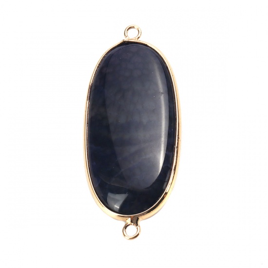 Picture of (Grade A) Agate ( Natural ) Connectors Oval Gold Plated Black 50mm x 22mm, 1 Piece