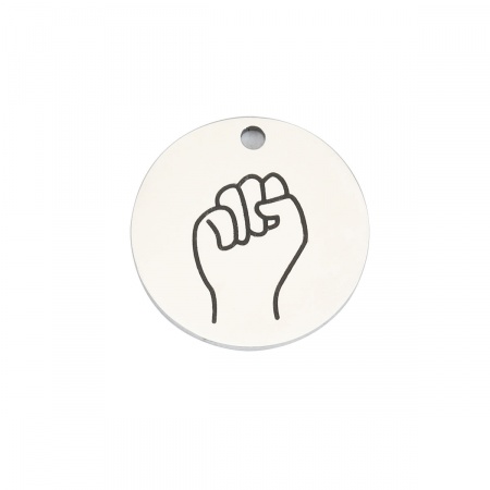 304 Acero Inoxidable Colgantes Charms Puño Poder del Signo de la Mano Tono de Plata Negro Ronda 20mm Diámetro, 1 Unidad