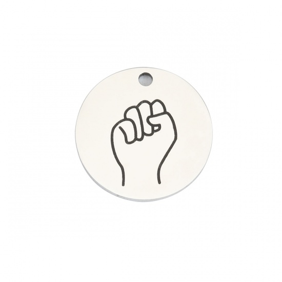 Picture of Stainless Steel Charms Fist Power Hand Sign Gesture Round