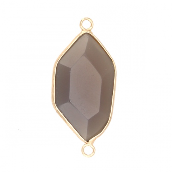 Picture of (Grade A) Agate ( Natural ) Connectors Polygon Gold Plated Gray 4cm x 1.9cm, 1 Piece