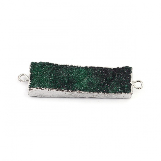 Picture of (Grade A) Agate ( Natural ) Connectors Rectangle Silver Tone Green 4.2cm x 1cm, 1 Piece