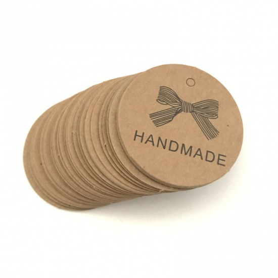 Picture of Paper Hanging Tags Round Brown 4.2cm x 4.2cm, 1 Set (Approx 100 PCs/Set)