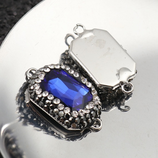 Picture of Brass & Glass Connectors Rectangle Deep Blue Faceted Clear Rhinestone 26mm x 15mm, 2 PCs                                                                                                                                                                      