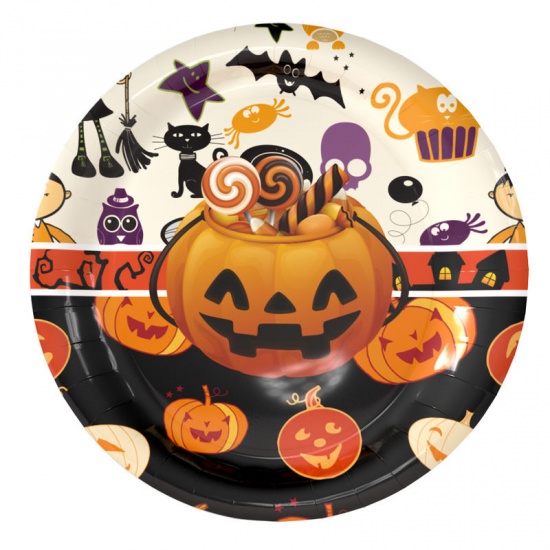 Picture of Plastic Party Supplies Decoration Fork Yellow Halloween Pumpkin 14cm(5 4/8") x 4cm(1 5/8"), 1 Set ( 6 PCs/Set)