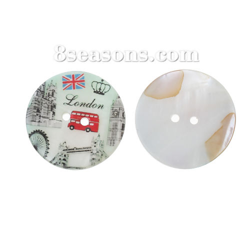 Immagine di Conchiglia Bottone da Cucire ScrapbookBottone Tondo Multicolore Due Fori Big Ben Disegno 3cm Dia, 12 Pz