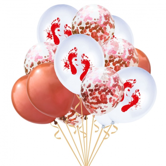 Picture of Latex Balloon Halloween Supplies Decoration White & Red Blood Handprint, 1 Set ( 15 PCs/Set)