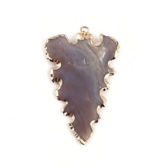 Picture of (Grade A) Agate ( Natural ) Pendants Anchor Gold Plated Gray 5.5cm x 4.5cm, 1 Piece