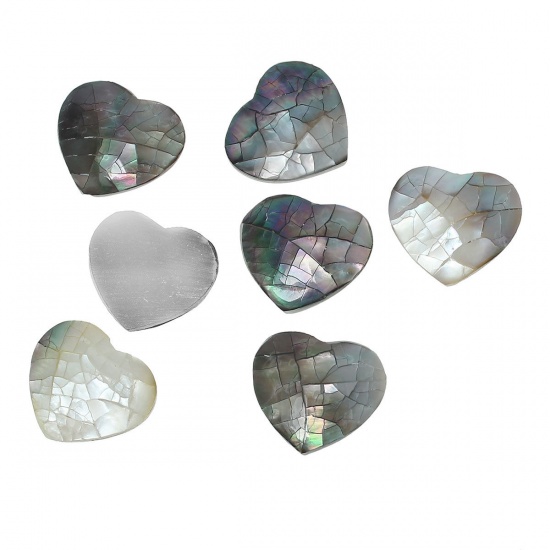 Picture of Shell Embellishments Findings Heart At Random AB Color Crack Pattern 22.0mm( 7/8") x 19.0mm( 6/8") , 2 PCs