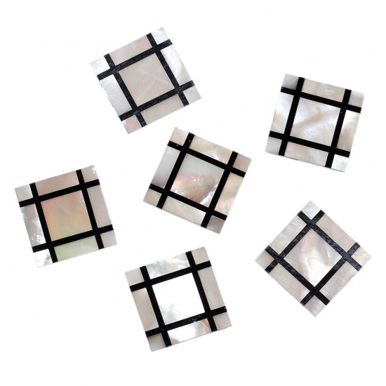 Picture of Shell Embellishments Findings Square Natural Black AB Color Stripe Pattern 14mm x14mm( 4/8" x 4/8"), 2 PCs