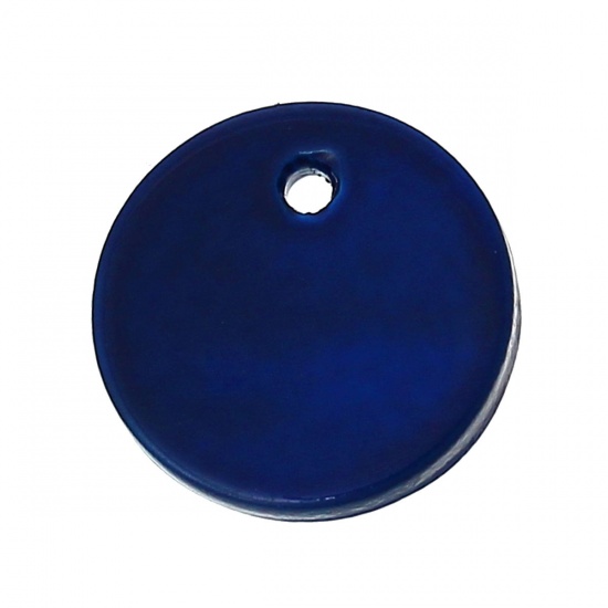 Picture of Natural Shell Charm Pendants Round Royal Blue 11mm( 3/8") Dia., 100 PCs