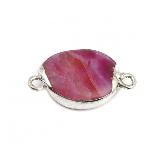 Picture of (Grade A) Agate ( Natural ) Connectors Irregular Silver Tone Fuchsia 30mm x 18mm, 1 Piece
