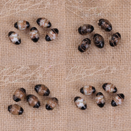 Image de Perles en Verre Ovale Noir Brillant 17mm x 11mm, Taille de Trou: 2mm, 10 Pcs