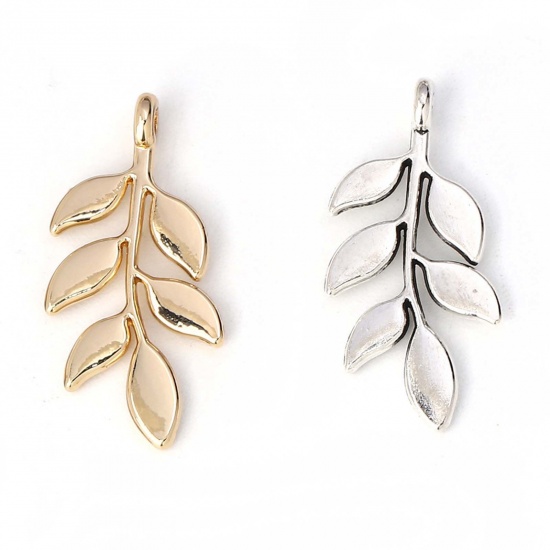 Picture of Zinc Based Alloy Charms Leaf Antique Silver 24mm(1") x 12mm( 4/8"), 30 PCs