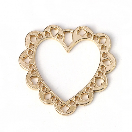 Picture of Zinc Based Alloy Charms Heart Silver Plated Hollow 25mm(1") x 23mm( 7/8"), 10 PCs