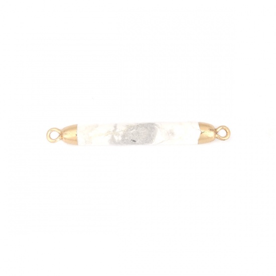 Picture of (Grade A) Turquoise ( Natural ) Connectors Cylinder Gold Plated White & Gray 4.5cm x 0.6cm, 1 Piece