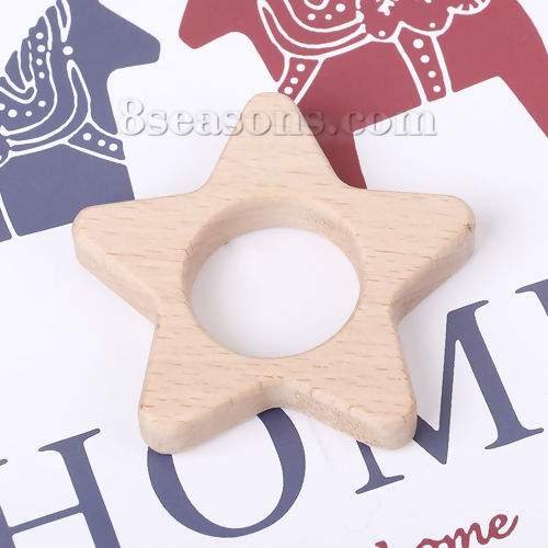 Picture of Beech Wood Silicone Chewable/ Teething Pendants Owl Animal Natural 60mm(2 3/8") x 46mm(1 6/8"), 2 PCs