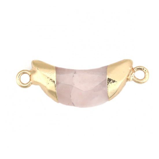 Picture of (Grade A) Rose Quartz ( Natural ) Connectors Half Moon Gold Plated Light Pink 27mm x 10mm, 1 Piece