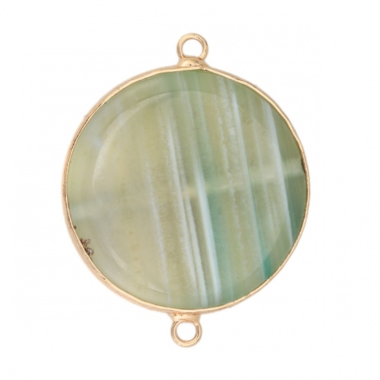 Immagine di (Grado A) Agata ( Naturale ) Connettore Tondo Oro Placcato Verde Chiaro 3.9cm x 3cm, 1 Pz